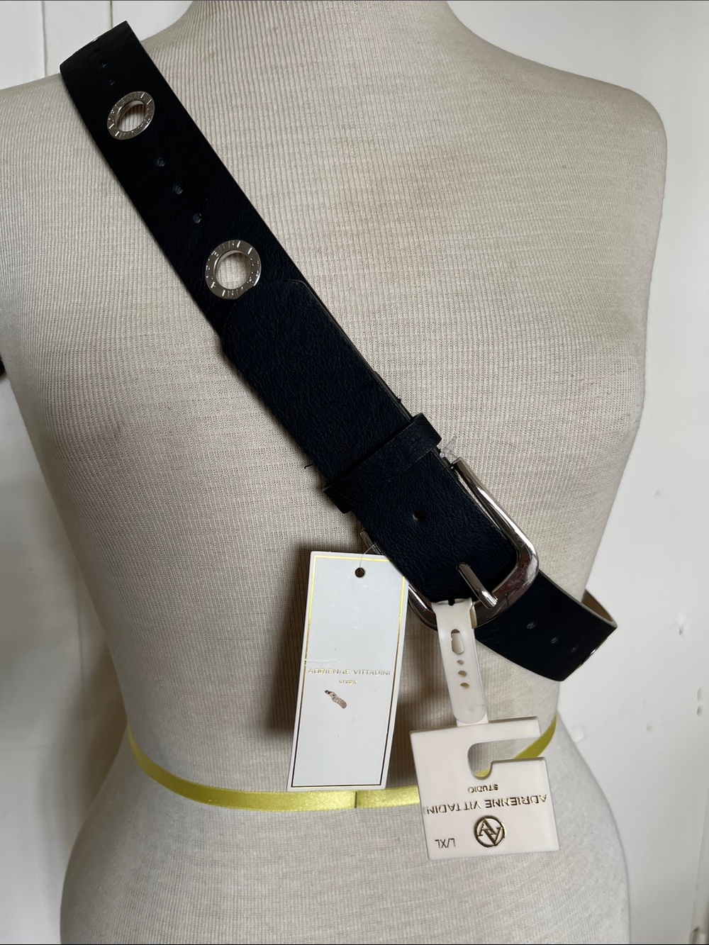 NWT Adrienne Vittadini Black Leather Strap with Silver-Tone Buckle Size L/XL - Picture 1 of 8